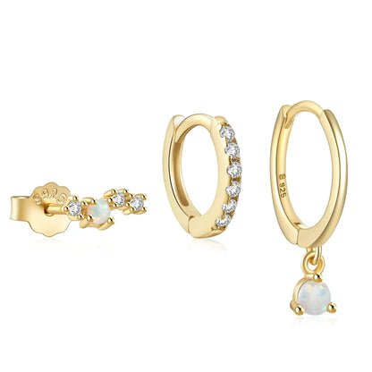 CANNER Set Double Layer Smooth Classic Hoop Earrings For Women 925 Sterling Silver Ins Flower Color Zircon Earrings Fine Jewelry