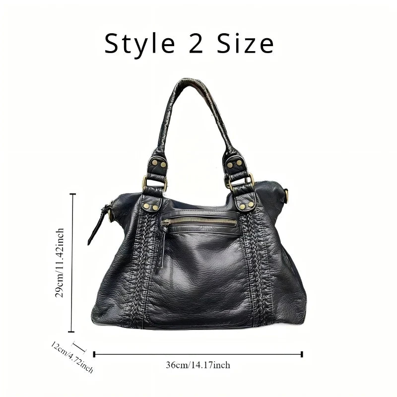 Y2K Spicy Girl One Shoulder Crossbody Bag Vintage Washed Leather Motorcycle Bag Large Capacity Bag