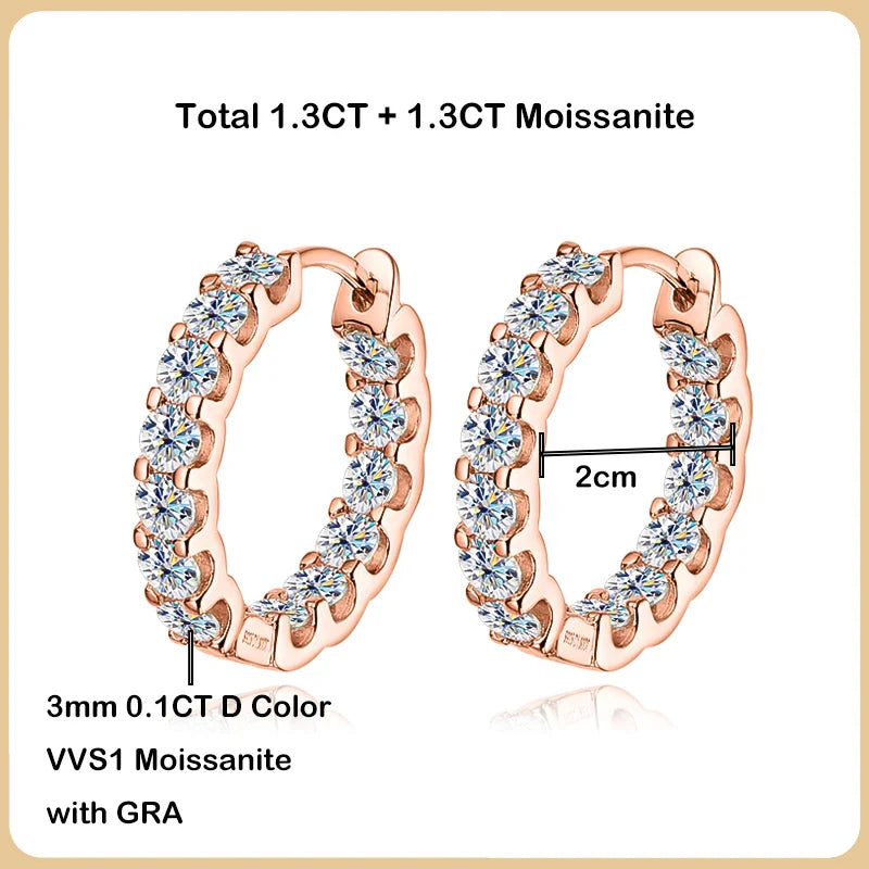 Luxury Moissanite Hoop Earrings 2.6 Carat D Color S925 Sterling Silver Earring For Women Party Fine Jewelry Christmas Gift