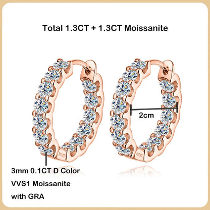 Luxury Moissanite Hoop Earrings 2.6 Carat D Color S925 Sterling Silver Earring For Women Party Fine Jewelry Christmas Gift
