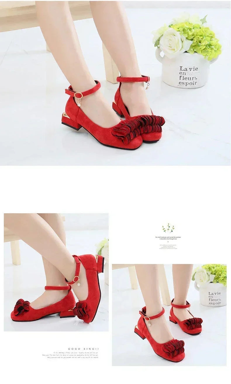 Fashion Girls Kids Children High Heeled Leathers Shoes Princess Sweet For Evening Party Show Children Leathers Shoes 27-37 Hot