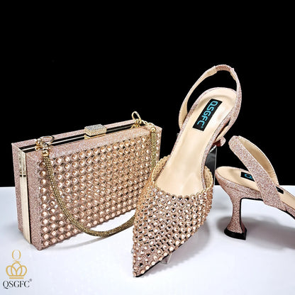 Nigerian New Trending Cutout Style Navy Blue Elegant Women's Shoes and Party Wedding Bag