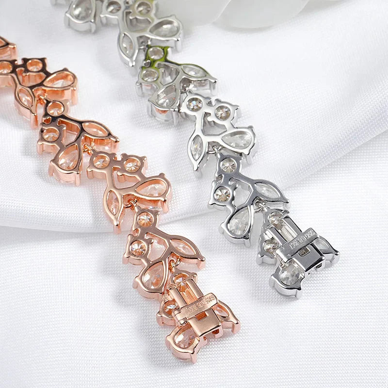 16.8-20.4CTTW Luxury Water Drop Moissanite Bracelet Wedding Female Jewelry Full Diamond Sterling Silver Bangle Plated 18K