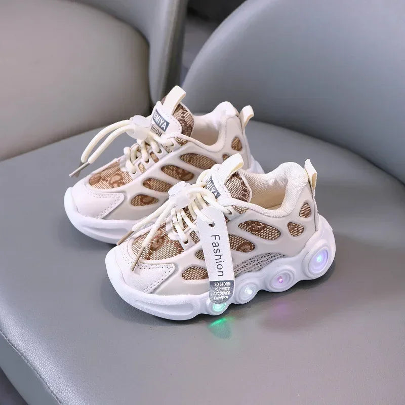 Sneakers Kids Fashion LED Light Shoes Letter Webbing Mesh Breathable1-6years Old Luminous Shoes Casual Sports Shoes Boys Shoes