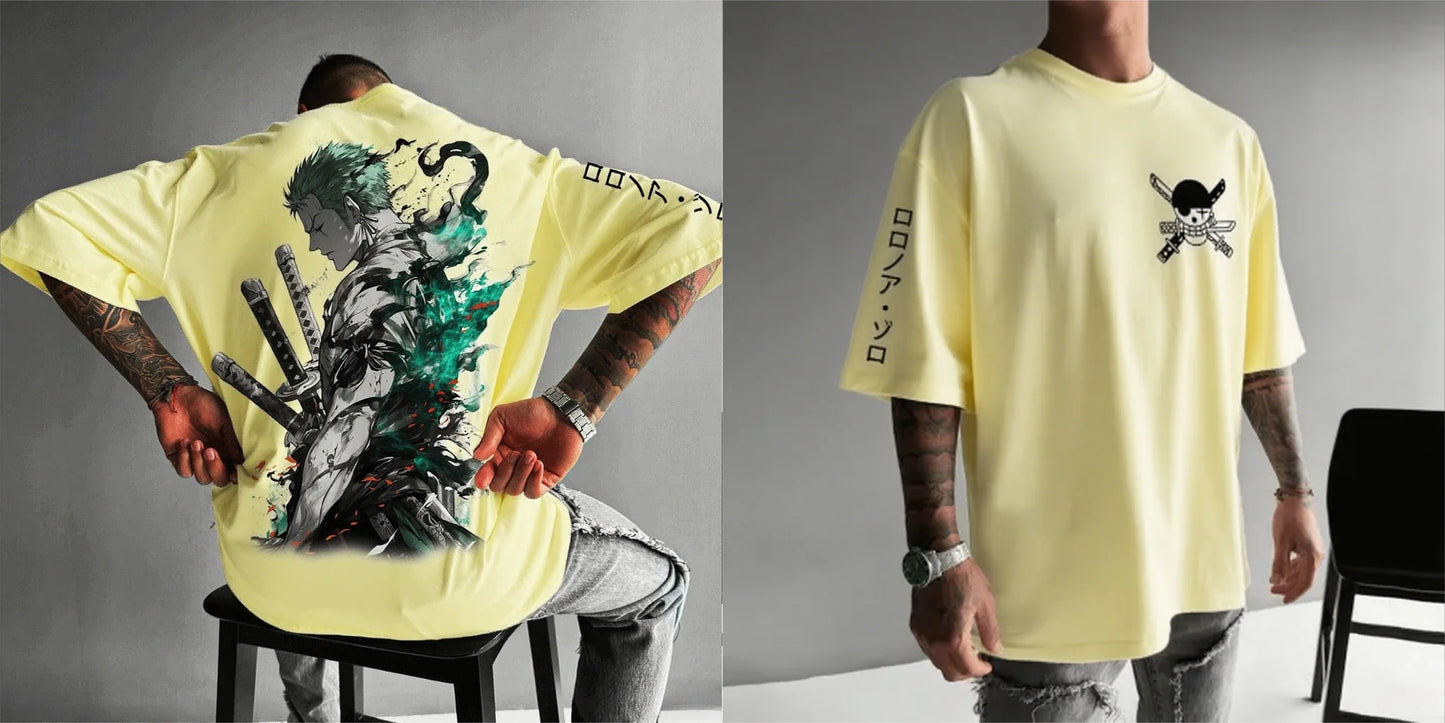 One Piece Zoro Anime Men's Short Sleeve T-shirt New Summer Cotton Streetwear Casual Top Graphic Tee Oversized Y2k Clothes Unisex