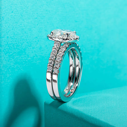 2ct (Total 2.648ct) Oval Cut D Color Moissanite Bridal Ring Set Wedding Band Silver Rings With Cer Jewelry Wholesale