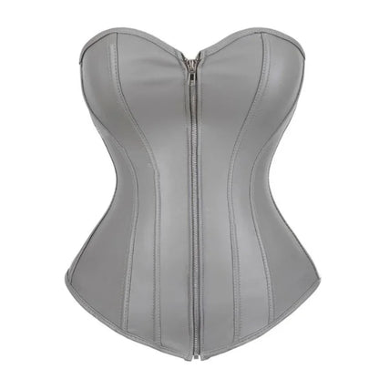Women Faux Leather Corset Tops Gothic Overbust Lace Up Zipper Strapless Bustier Shaperwear Sexy Clubwear