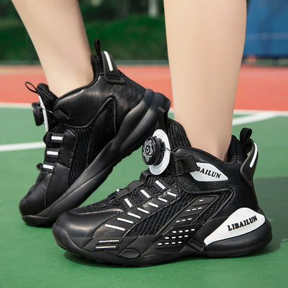New Children Basketball Shoes Swivel Button Boys Fashion Sneakers Girls School Sport Shoes Kids Casual Trainers Outdoor Shoes