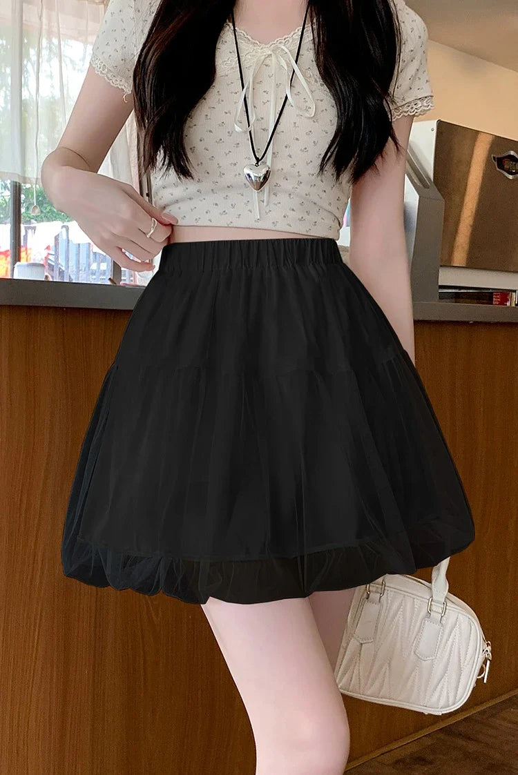 Women Summer 2026 A-Line Mini Skirt Pleated Puffy Short Skirt Korean Fashion Style Flower Bud Skirt Sweet Streetwear Y2k
