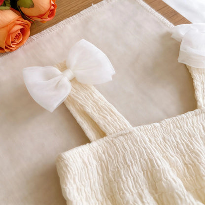 Summer White Bow Strap Princess Party Layered Dress Baby Clothes For Kids Birthday Skirt Toddler Girls Baptism Elegant Dress