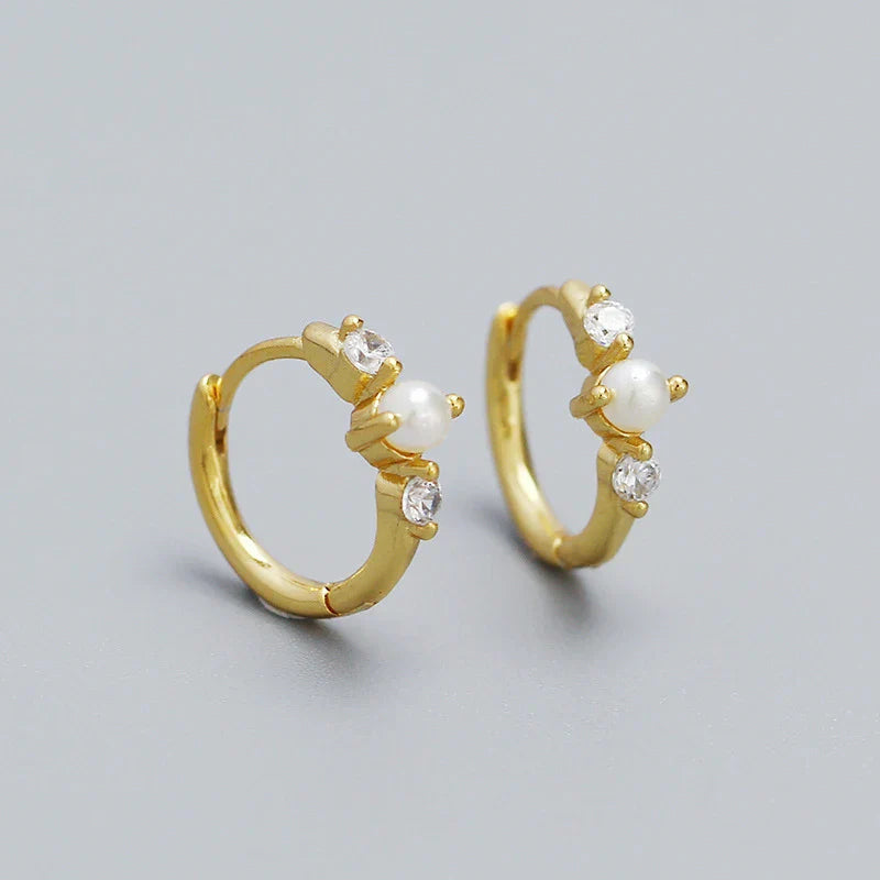 925 Sterling Silver Simple Fashion Synthetic Pearl Ear Buckle Bohemian Hoop Earrings for Women Luxury Fine Jewelry Gift