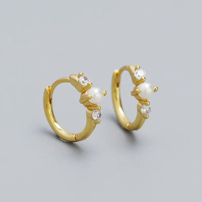 925 Sterling Silver Simple Fashion Synthetic Pearl Ear Buckle Bohemian Hoop Earrings for Women Luxury Fine Jewelry Gift