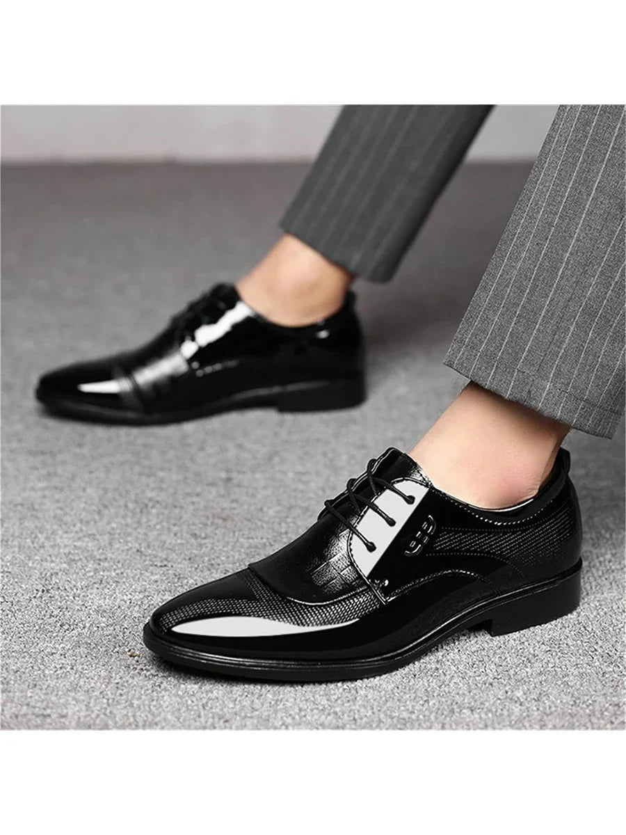 Men's Dress Shoes Cracked Pattern Trendy Oxford Stitching Uppers Business Casual Lace Up Derbys Shoes