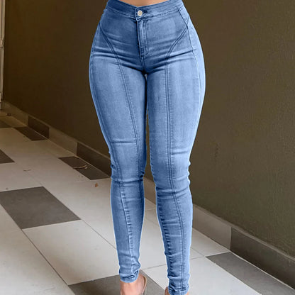 Sexy Women's Skinny Pencil Jeans Skinny Denim Jeans Elastic Mid Waist Jeans Stretch Pants Streetwear Tight Fashion Trousers