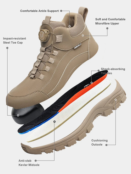 Men's Safety Work Boots Steel Toe Anti- Crush Resistant Punctureproof Kevlar Anti-slip Wear-resistant Fashionable Buckle