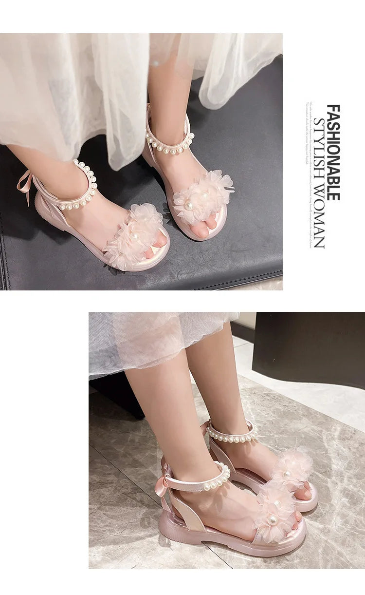 Girls Summer Sandals Soft Bottom Toe-Open Cute Princess Shoes Middle Large Children Little Girls Student Beach Shoes