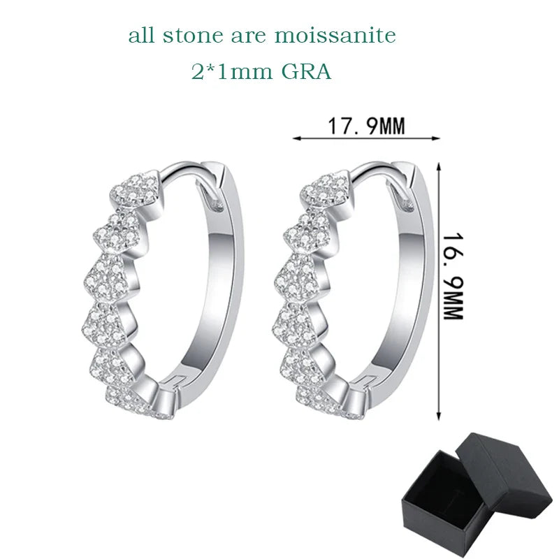 Full Moissanite Hoop Earrings for Women Brilliant cut Bride Wedding Jewelry 100% S925 Sterling Silver Plated 18k Earring