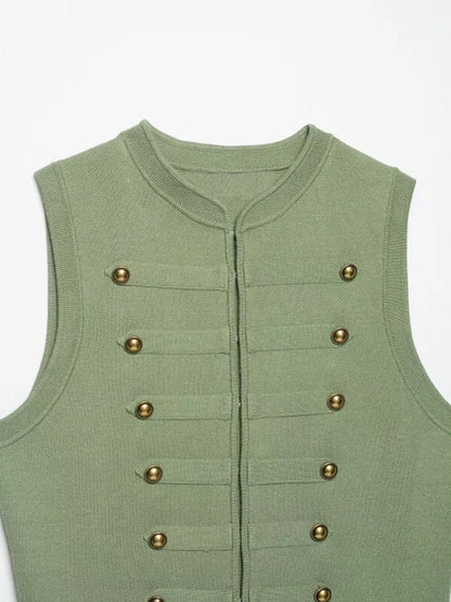 Women Knitting Tank Tops Camis 2026 Summer O-Neck Buttons Solid Sleeveless Female Elegant Street Top Clothing