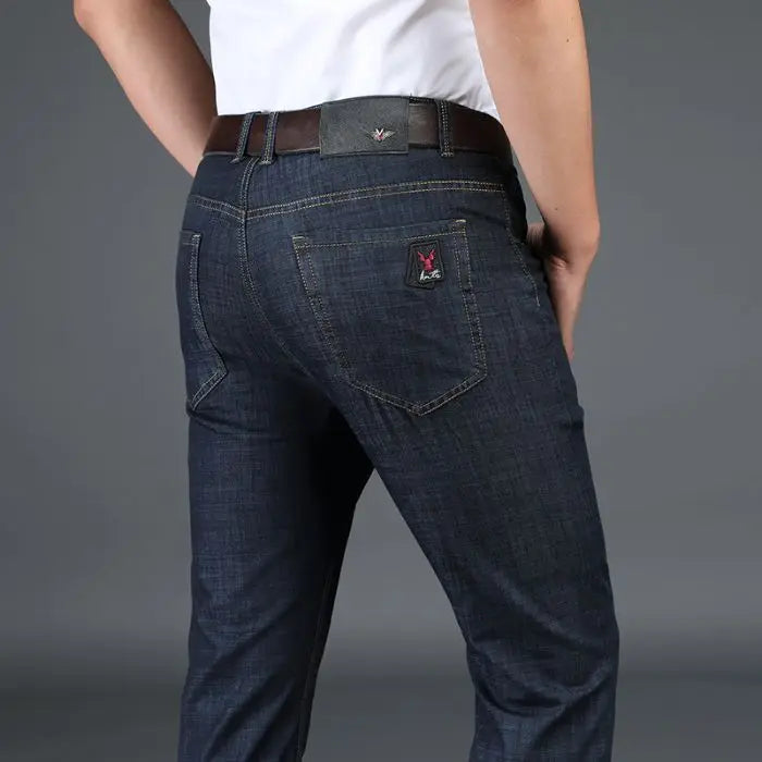 Men's Classic Straight Men's Jeans Fitted Comfortable Elastic Business Casual Denim Pants Korean Fashion  Autumn Casual Trousers