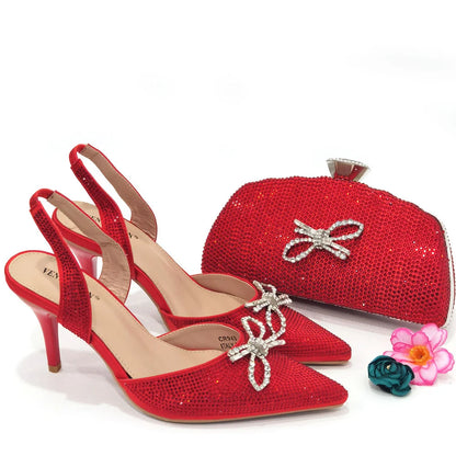 Fashionable Party Shoes and Bags Nigerian Women’s Party Suit Medium Heel Pointed Toe Women’s Shoes and Same Color Bags