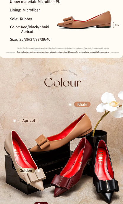 Women's Shoes 2025 Luxury Brand New ListingPU Casual Flat Leather Shoes  Black Pointed Toe Lazy Shoes Bowknot