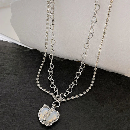 Y2K Accessories Fashion Peach Heart Water Drop Pendant Necklace Pink Crystal Egirl Sweet Cool Clavicle Chain Aesthetic Jewelry