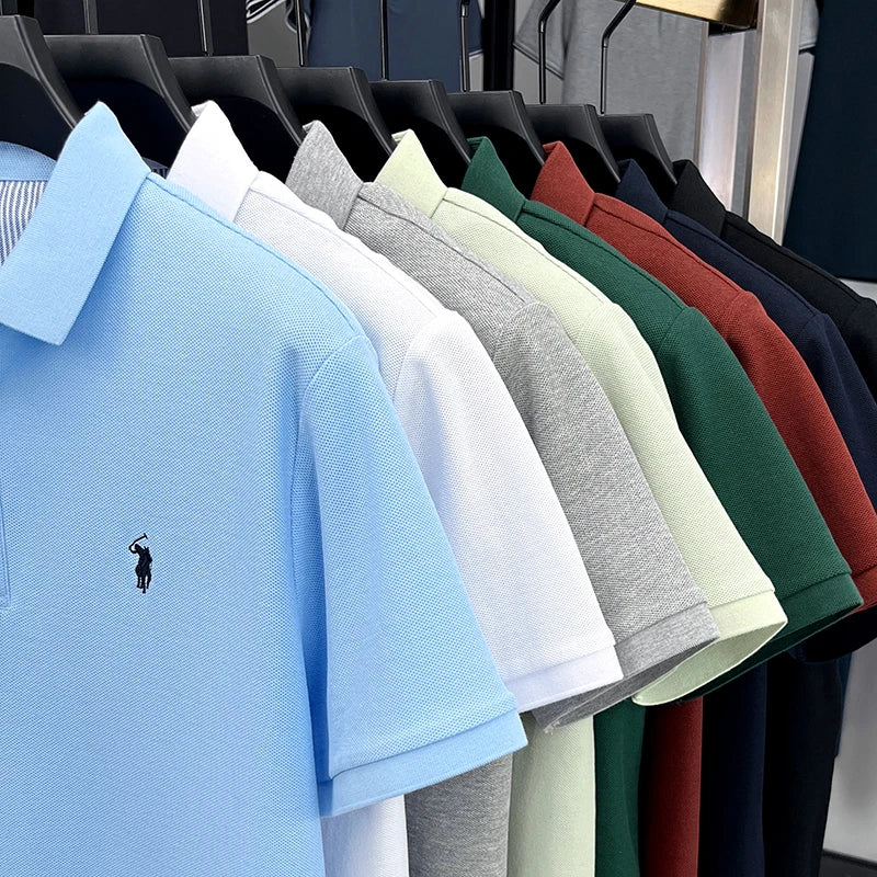 100% pure cotton short sleeve polo shirt summer new breathable men's T-shirt high-end brand Paul Pony embroidered business top