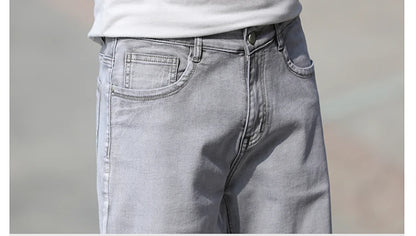 2026 Summer Brand New Men's Straight Loose Thin Jeans Simple Casual Clothing Lightweight Cotton Stretch Light Grey Jeans