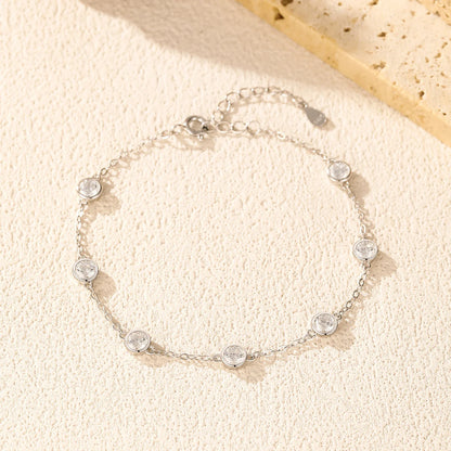925 Sterling Silver Bezel Round Sparkling Clear Cubic Zirconia Stackable Charm Fashion Bracelet For Women Fine Jewelry