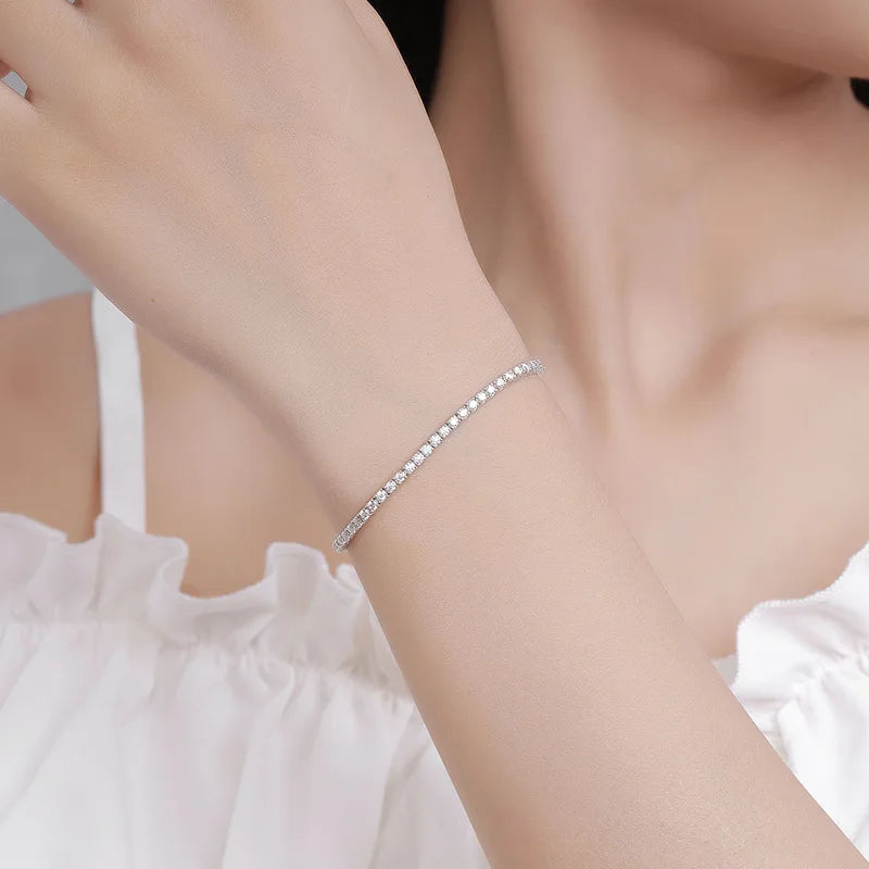 2MM 0.03 Carat Real Moissanite Women Tennis Chain Bracelet Fine Jewelry 100% 925 Sterling Silver 18K White Gold Wedding