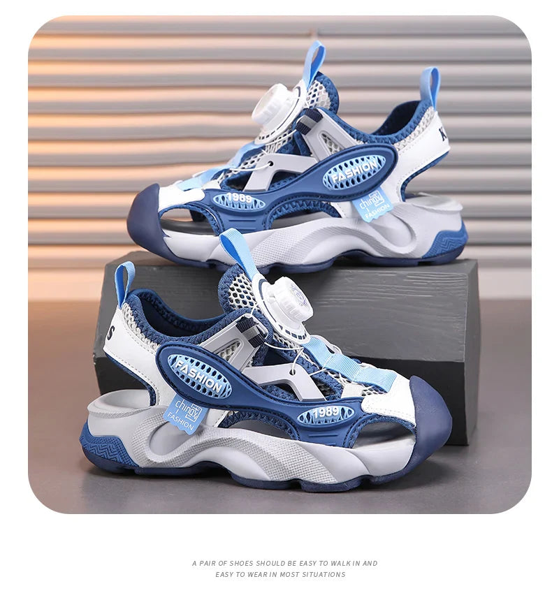 Summer Breathable Children's Sandals 5-16Y Boys' Fashion Beach Water Shoes Non Slip Outdoor Soft Bottom Sports Sandal Shading