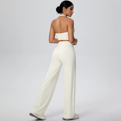 2PCS Woman Backless Hanging Neck Bra and Pants Yoga Set Summer Breathable Gym Sports Running Workout Top Hot Sales Yoga Set