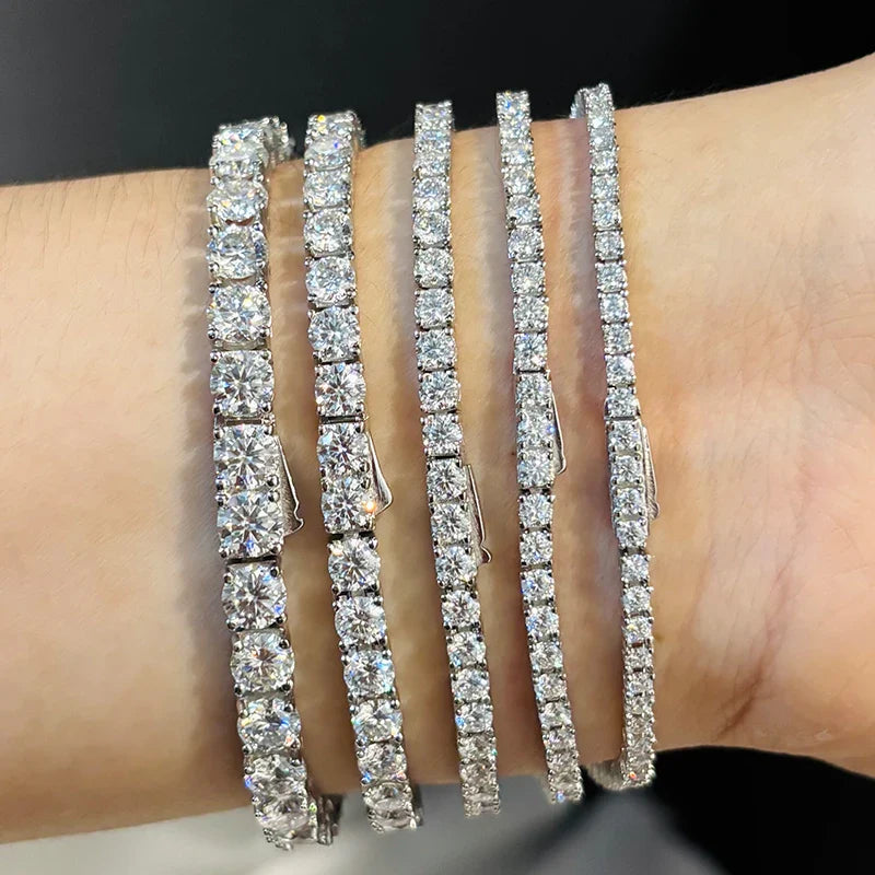 Hidden Spring Buckle Full Moissanite Tennis Bracelet D Color 2/2.5/3/4/5mm Lab Diamond Link Bracelets For Women Man Gift