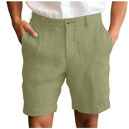 2025 Summer Cotton Linen Shorts for Men Solid Casual Button Pocket Beach Shorts Men's Comfortable Simple Vacation Leiture Pants