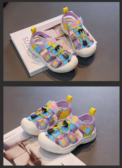2026 New Kids Sport Sandals Children's Design Hollow-out Multicolor Sandals Soft Flat Strappy Sandals Girls Cute Beach Shoes