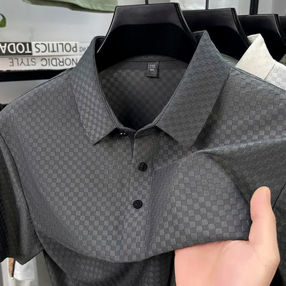 Seamless Polo Shirt - Short Sleeve Ice Silk Feel Nordic Style Soft & Comfortable Summer Wear Men's Golf Shirt