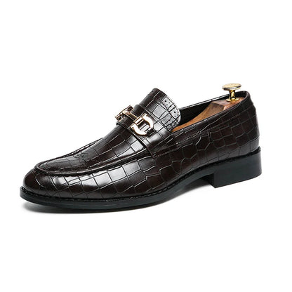 Men’s cowhide leather dress shoes breathable soft sole business casual pointed toe brown