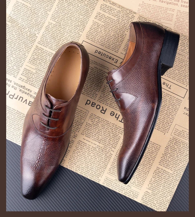 Luxury Men Oxford Shoes High Quality Classic Style Dress Leather Shoes Lace Up Pointed Toe Formal Business Wedding Shoes