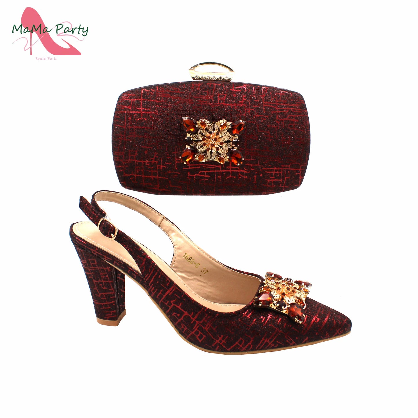 Classics Italian Design Shoes and Bag Set in Orange Color Comfortable Heels Pointed Toe Pumps for Wedding Party