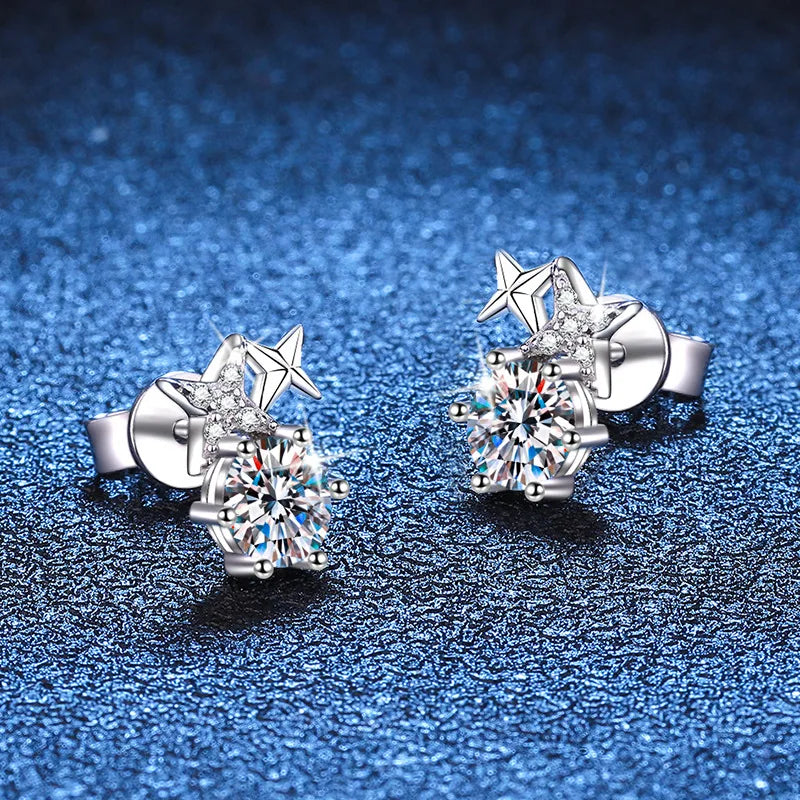 New In D Color 1CT Star Moissanite Stud Earrings For Women Party Fine Jewelry S925 Sterling Silver Diamond Earring
