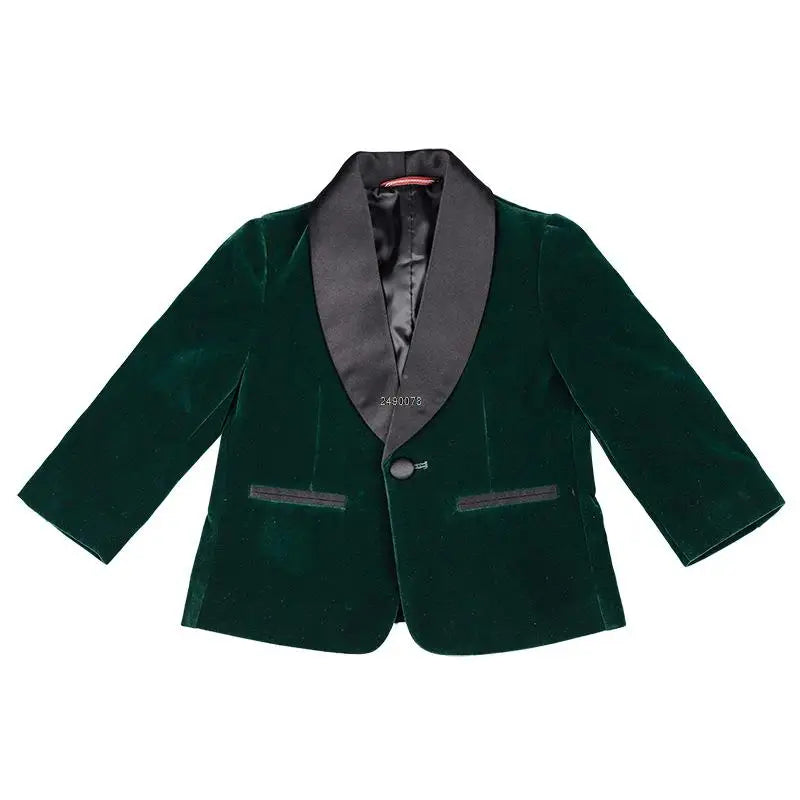 Kids 1 Year Birthday Dress Baby Boys Green Velvet Blazer Jacket Pants Photograph Suit Children Wedding Performance Party Wear