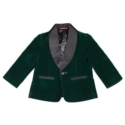 Kids 1 Year Birthday Dress Baby Boys Green Velvet Blazer Jacket Pants Photograph Suit Children Wedding Performance Party Wear