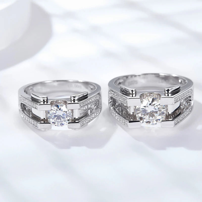 1ct 2ct Moissanite Ring For Men 925 Sterling Silver with White Gold Plated Wedding Band Man Rings Luxury Fine Jewelry