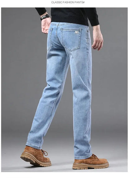 High Quality Spring Autumn Men's Slim Jeans Stylish Casual Stretch Fabric Denim Pants Classic Trousers Smoke Gray Plus Size 40