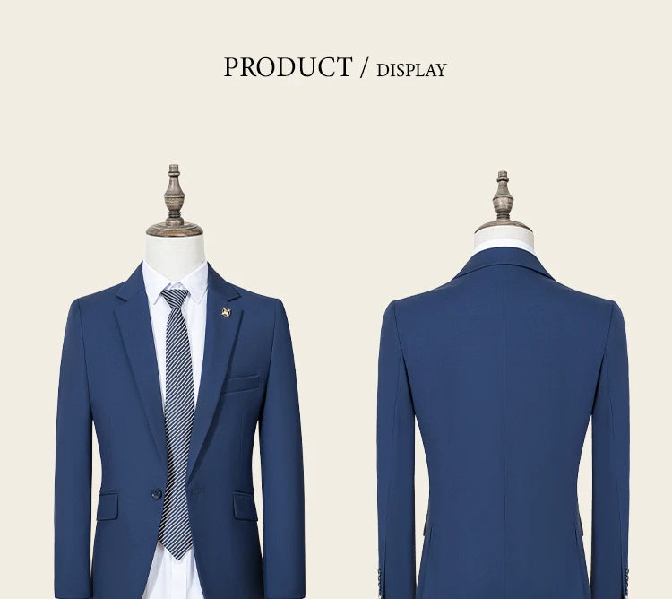 High Quality Men's Suit Slim Fit Solid Color Suit Formal Business Office Single Breasted Coat Pants 2 Pieces Set