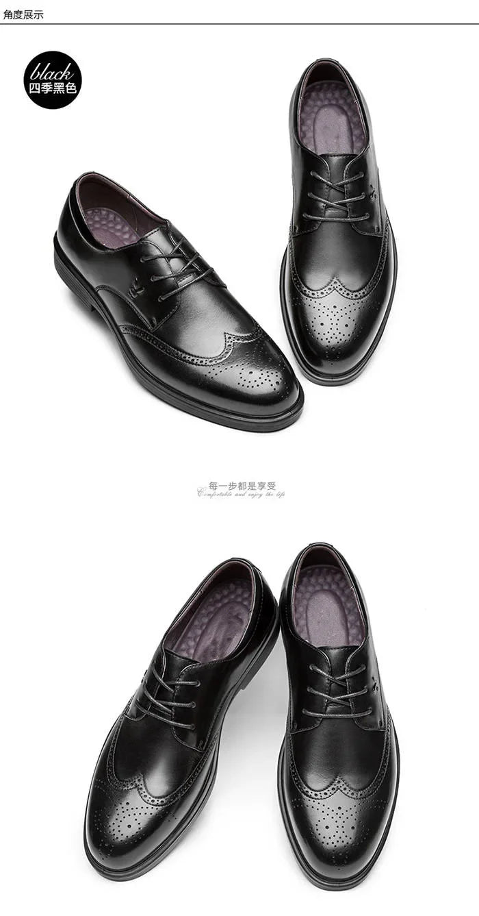 Men's Dress Brogues Elevator Shoes Platform Breathable Casual Business Luxury Genuine Leather Heightening Shoes 6 CM Taller Man