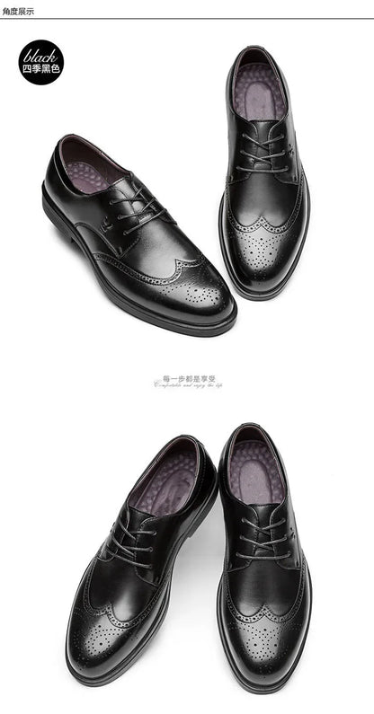 Men's Dress Brogues Elevator Shoes Platform Breathable Casual Business Luxury Genuine Leather Heightening Shoes 6 CM Taller Man