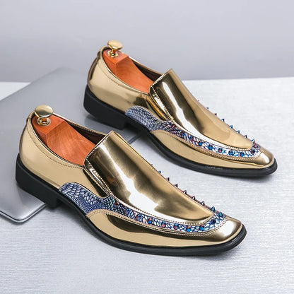 Pink Mens Patent Leather Shoes Designer High Quality Pointed Chelsea Formal Shoes Man Dress Wedding Party Shoes Men