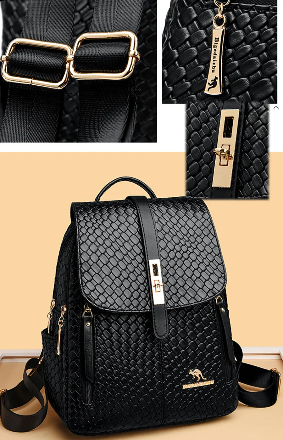Luxury Women Leather Backpacks for Girls Sac A Dos Casual Daypack Black Vintage Backpack School Bags for Girls Mochila Rucksack