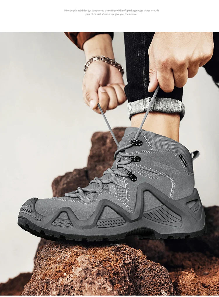 Men's winter high top shoes mid top waterproof and anti slip hiking shoes ultra light work boots tactical boots desert boots